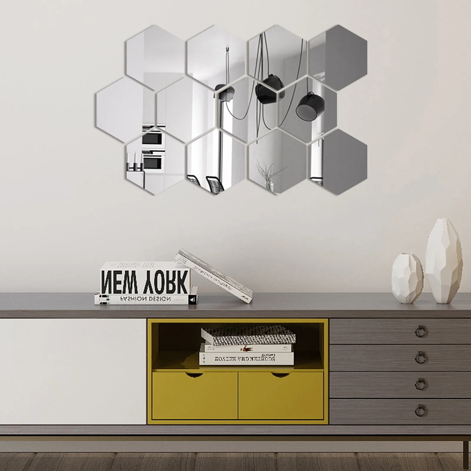 12PCS Hexagon Mirror Wall Stickers