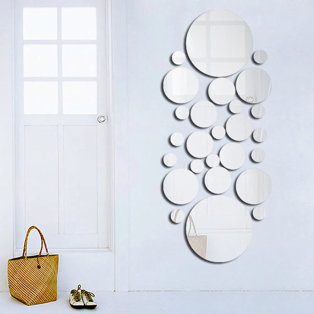 26pcs/set Acrylic Polka Dot Wall Mirror Stickers