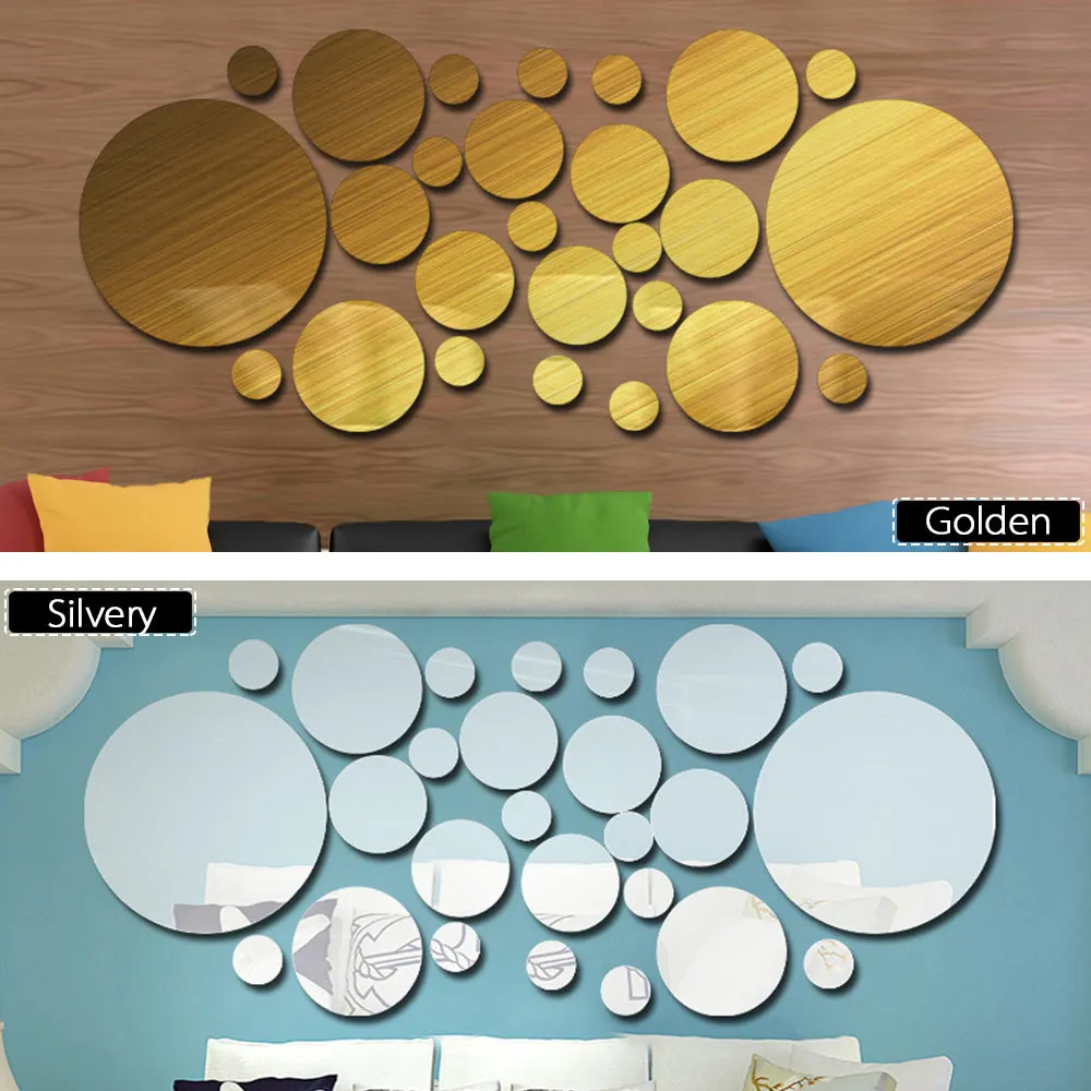 26pcs/set Acrylic Polka Dot Wall Mirror Stickers