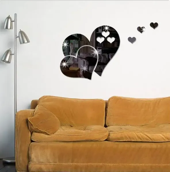 3D stereo mirror heart-shaped wall decal sticker