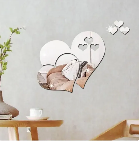 3D stereo mirror heart-shaped wall decal sticker