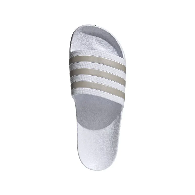 adidas Adilette Aqua Sliders - Adult - Cloud White/Platinum Metallic