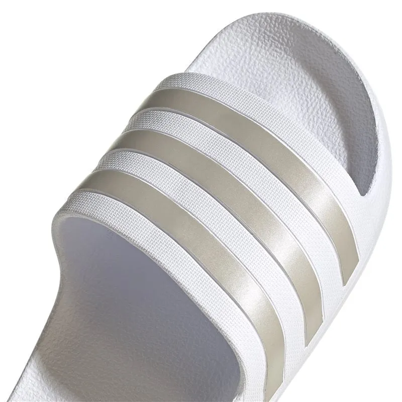 adidas Adilette Aqua Sliders - Adult - Cloud White/Platinum Metallic