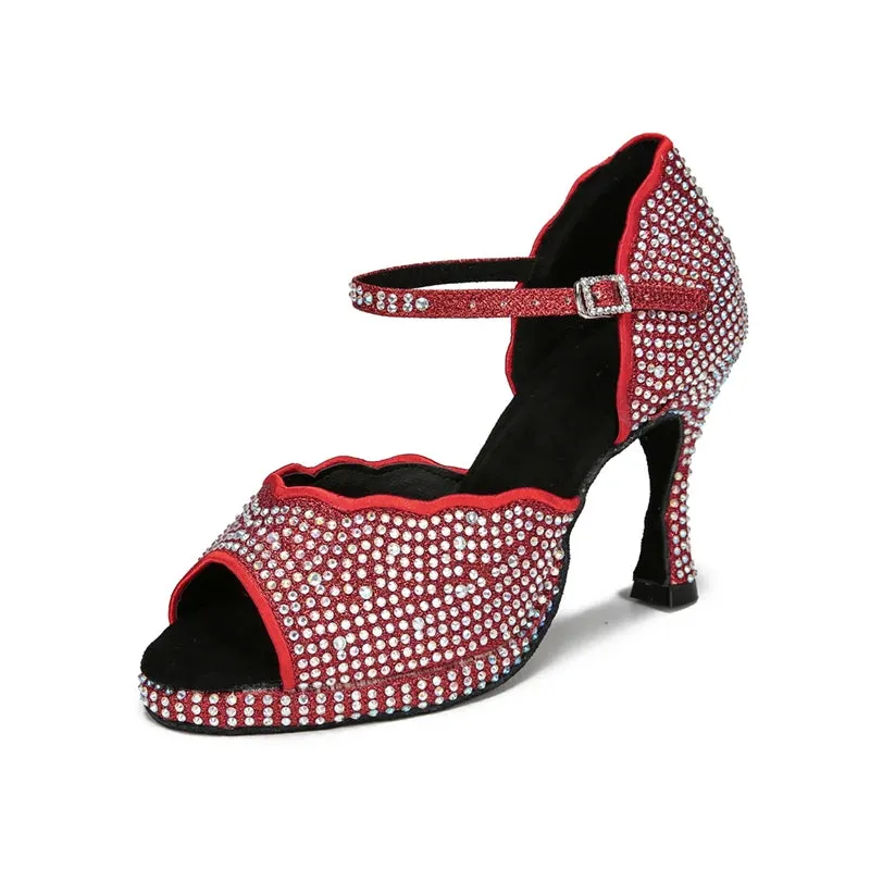 All Diamond Shining Latin Dance Shoes Women's Party Dancing Sandals Summer High Heel Jazz Tango Waterproof