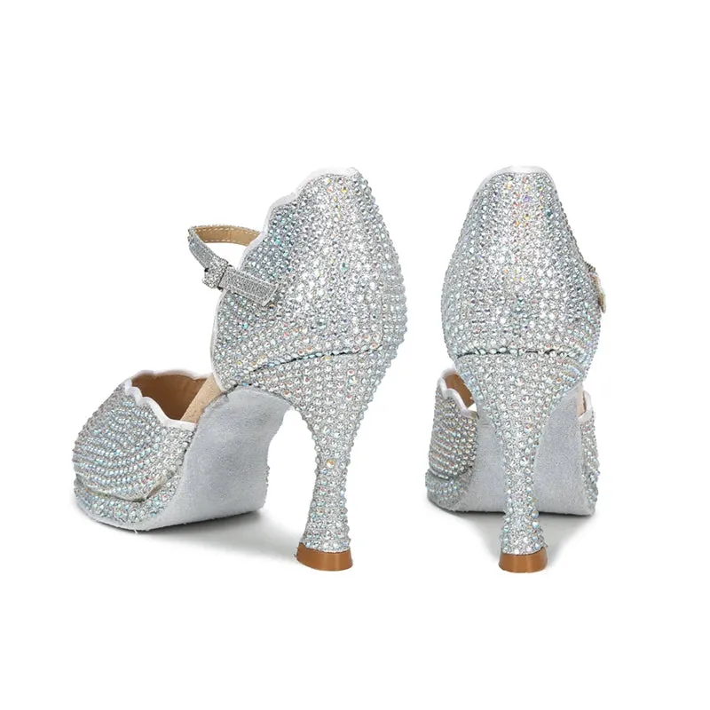 All Diamond Shining Latin Dance Shoes Women's Party Dancing Sandals Summer High Heel Jazz Tango Waterproof