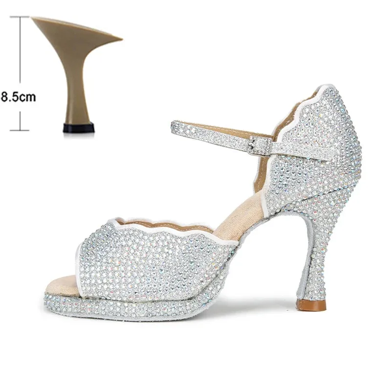 All Diamond Shining Latin Dance Shoes Women's Party Dancing Sandals Summer High Heel Jazz Tango Waterproof