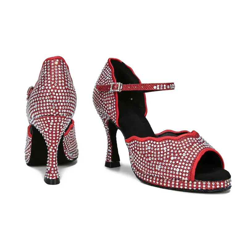 All Diamond Shining Latin Dance Shoes Women's Party Dancing Sandals Summer High Heel Jazz Tango Waterproof