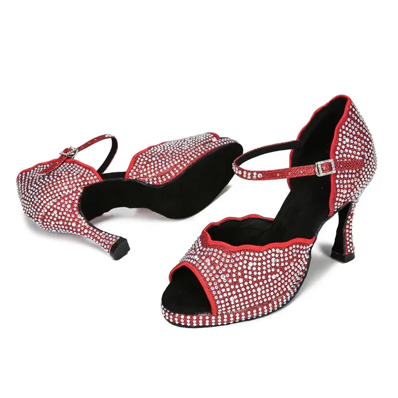 All Diamond Shining Latin Dance Shoes Women's Party Dancing Sandals Summer High Heel Jazz Tango Waterproof