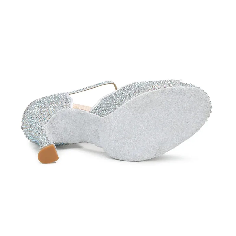 All Diamond Shining Latin Dance Shoes Women's Party Dancing Sandals Summer High Heel Jazz Tango Waterproof