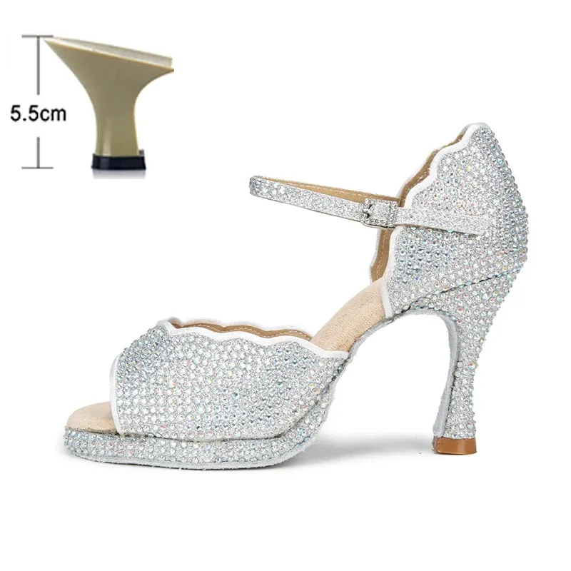 All Diamond Shining Latin Dance Shoes Women's Party Dancing Sandals Summer High Heel Jazz Tango Waterproof