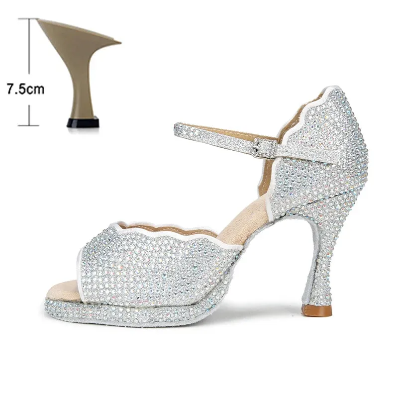 All Diamond Shining Latin Dance Shoes Women's Party Dancing Sandals Summer High Heel Jazz Tango Waterproof