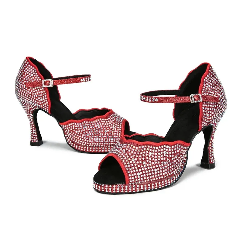 All Diamond Shining Latin Dance Shoes Women's Party Dancing Sandals Summer High Heel Jazz Tango Waterproof