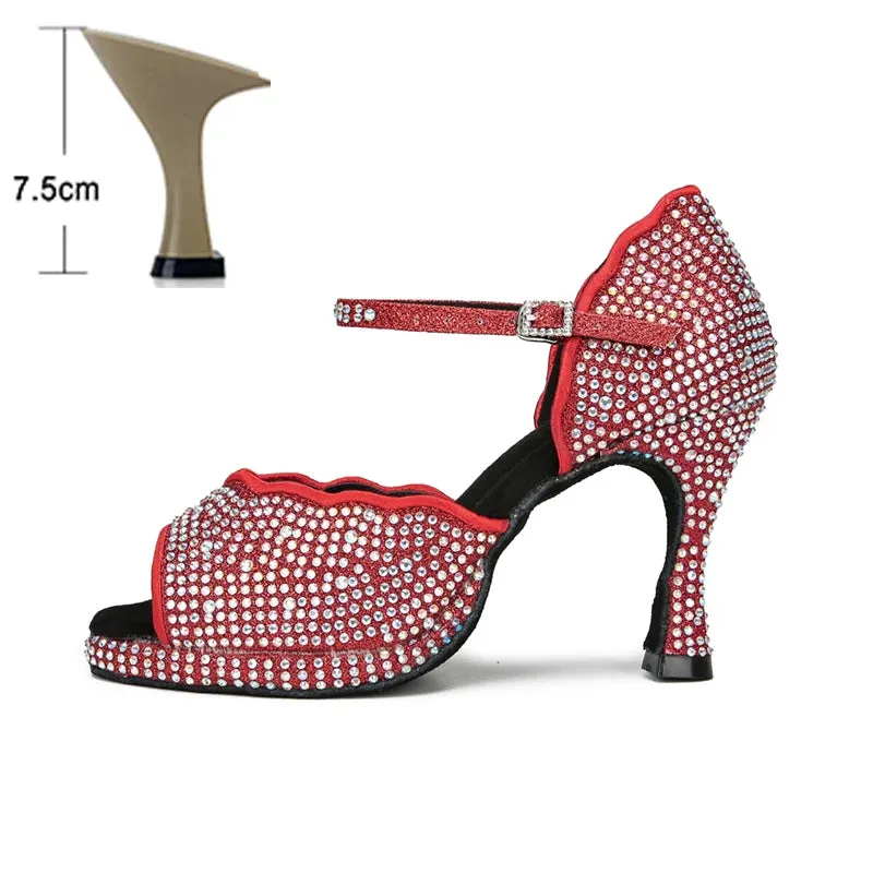 All Diamond Shining Latin Dance Shoes Women's Party Dancing Sandals Summer High Heel Jazz Tango Waterproof