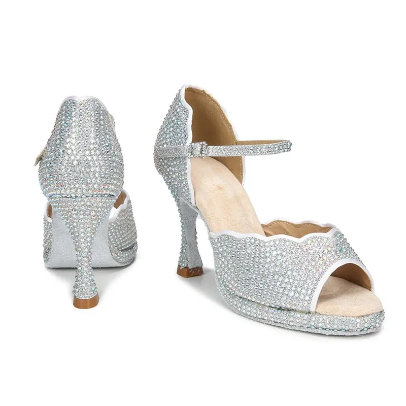 All Diamond Shining Latin Dance Shoes Women's Party Dancing Sandals Summer High Heel Jazz Tango Waterproof