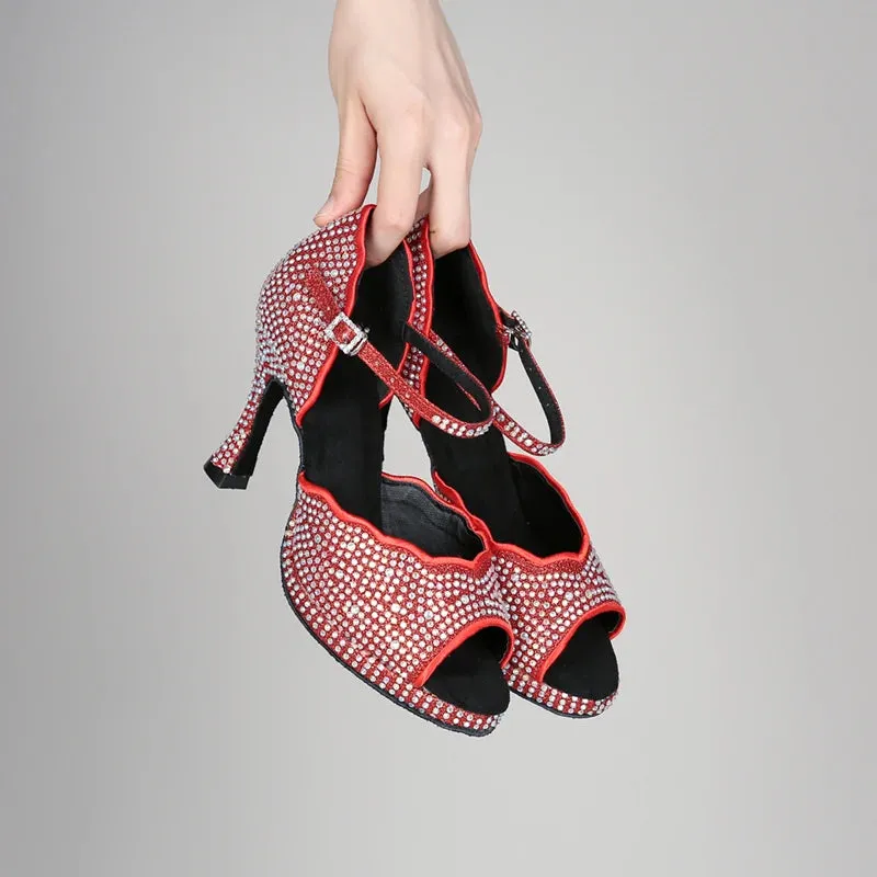 All Diamond Shining Latin Dance Shoes Women's Party Dancing Sandals Summer High Heel Jazz Tango Waterproof
