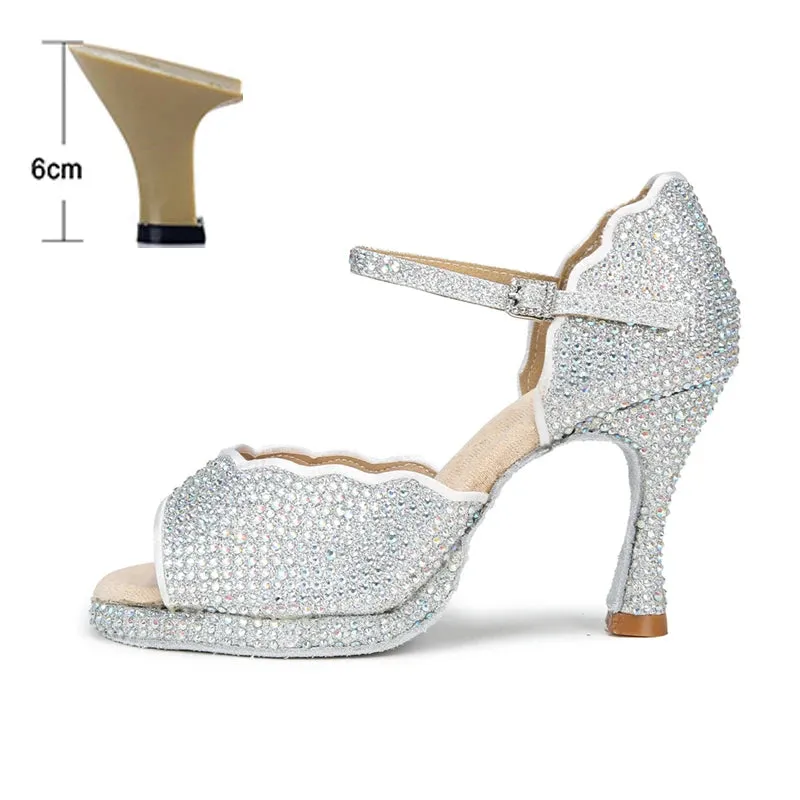 All Diamond Shining Latin Dance Shoes Women's Party Dancing Sandals Summer High Heel Jazz Tango Waterproof