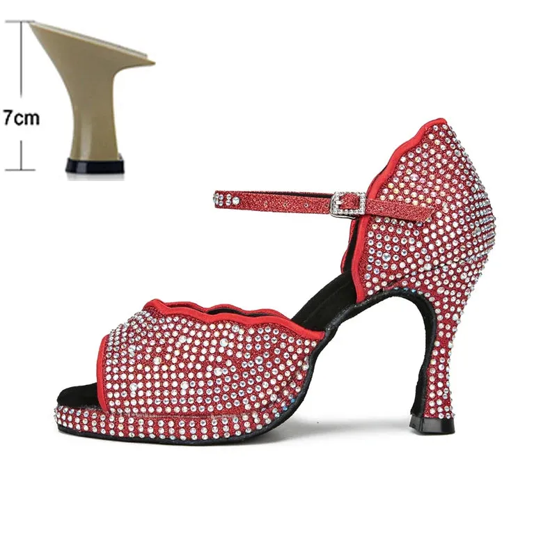 All Diamond Shining Latin Dance Shoes Women's Party Dancing Sandals Summer High Heel Jazz Tango Waterproof