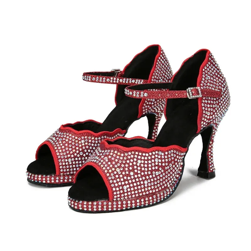 All Diamond Shining Latin Dance Shoes Women's Party Dancing Sandals Summer High Heel Jazz Tango Waterproof