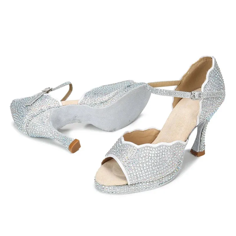 All Diamond Shining Latin Dance Shoes Women's Party Dancing Sandals Summer High Heel Jazz Tango Waterproof