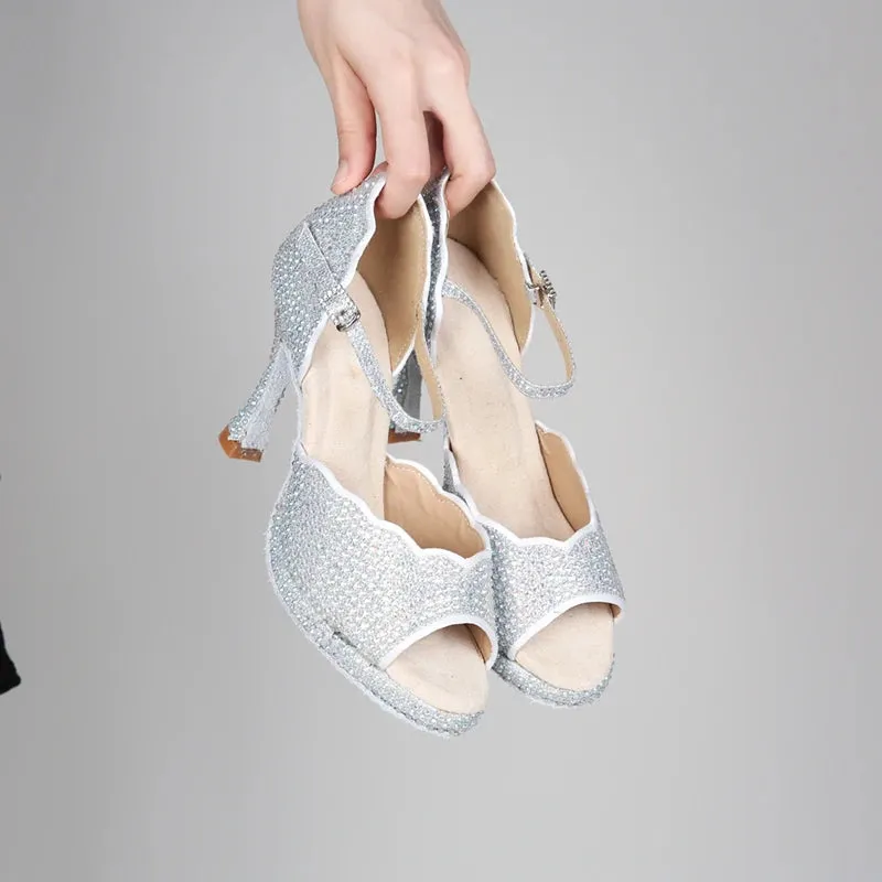 All Diamond Shining Latin Dance Shoes Women's Party Dancing Sandals Summer High Heel Jazz Tango Waterproof