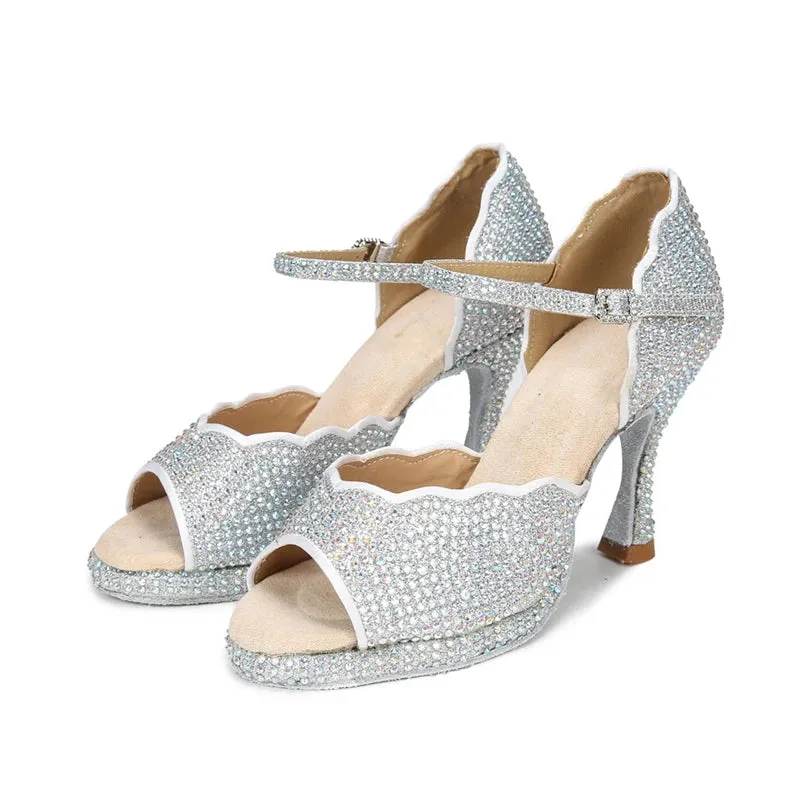 All Diamond Shining Latin Dance Shoes Women's Party Dancing Sandals Summer High Heel Jazz Tango Waterproof