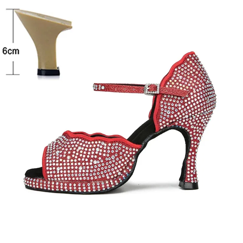 All Diamond Shining Latin Dance Shoes Women's Party Dancing Sandals Summer High Heel Jazz Tango Waterproof