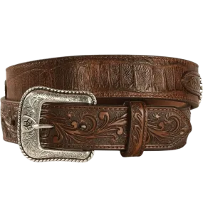 Ariat Men's Brown Floral Concho Overlay Belt A1022202