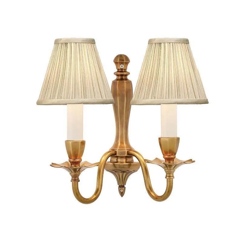 Asquith Solid Brass Double Wall Light With Beige Shade