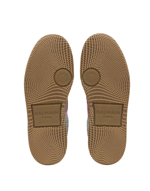 Balmain Swan calfskin and denim monogram sneakers