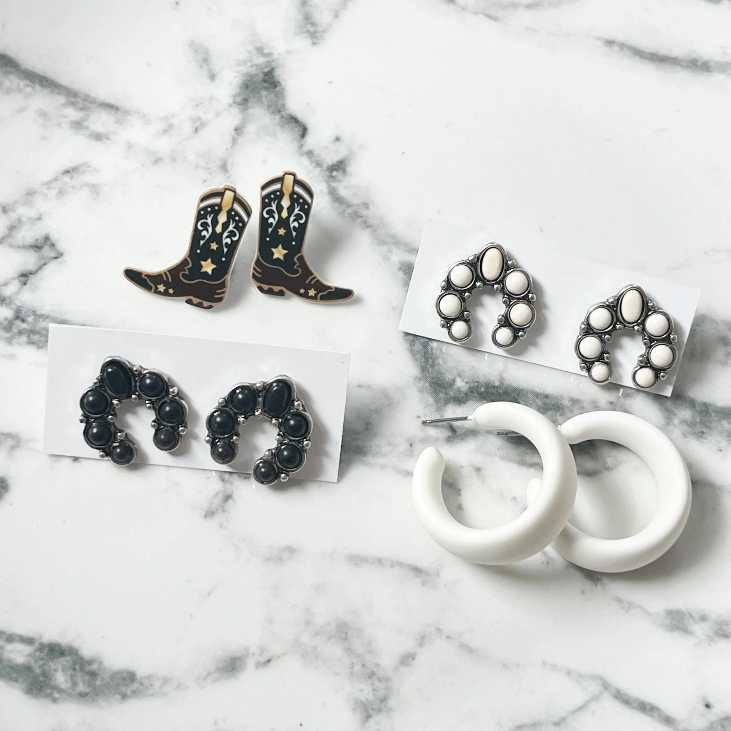 Black Cowgirl Boot Stud Earrings