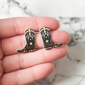 Black Cowgirl Boot Stud Earrings