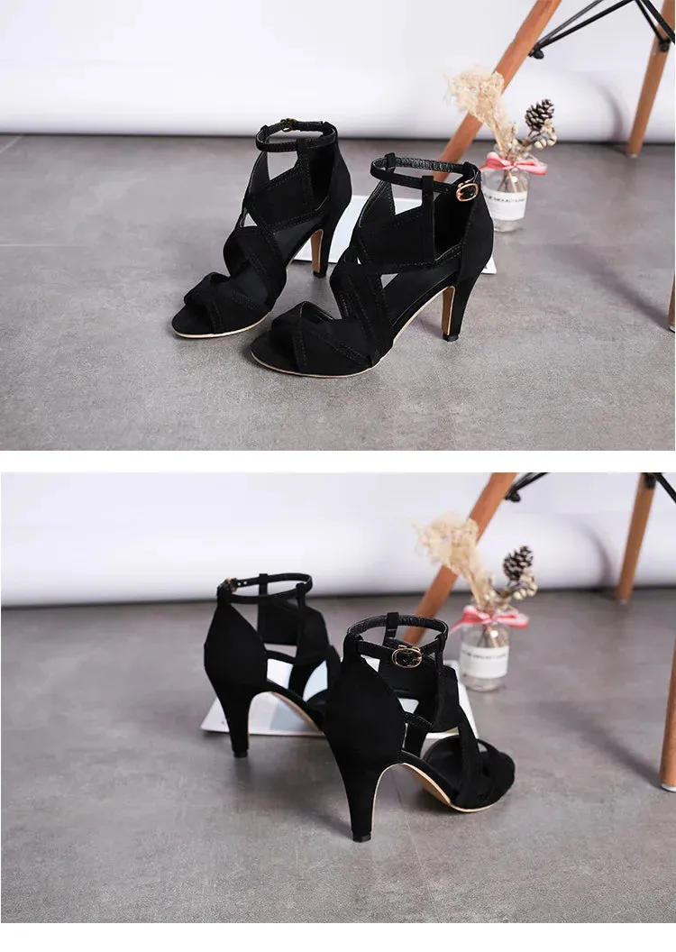 Black Hard Bottom Dance Shoes Women's 9cm High Heels Stiletto Strap Open Toe Fish Mouth Sandals Summer Rubber Sole