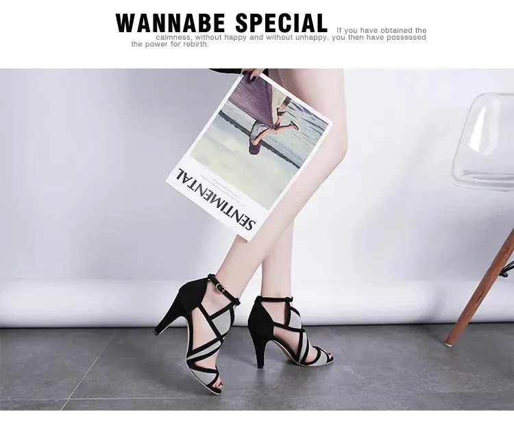Black Hard Bottom Dance Shoes Women's 9cm High Heels Stiletto Strap Open Toe Fish Mouth Sandals Summer Rubber Sole