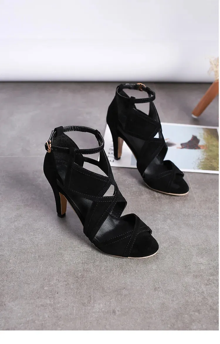 Black Hard Bottom Dance Shoes Women's 9cm High Heels Stiletto Strap Open Toe Fish Mouth Sandals Summer Rubber Sole