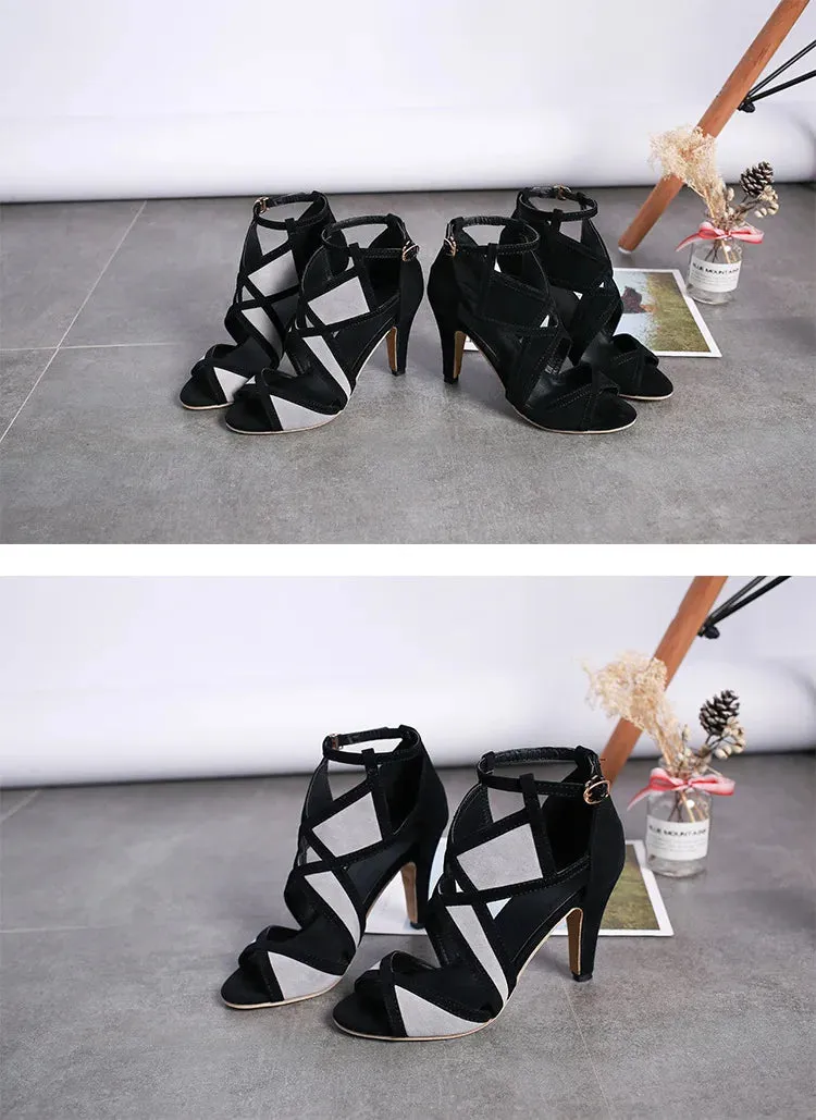 Black Hard Bottom Dance Shoes Women's 9cm High Heels Stiletto Strap Open Toe Fish Mouth Sandals Summer Rubber Sole