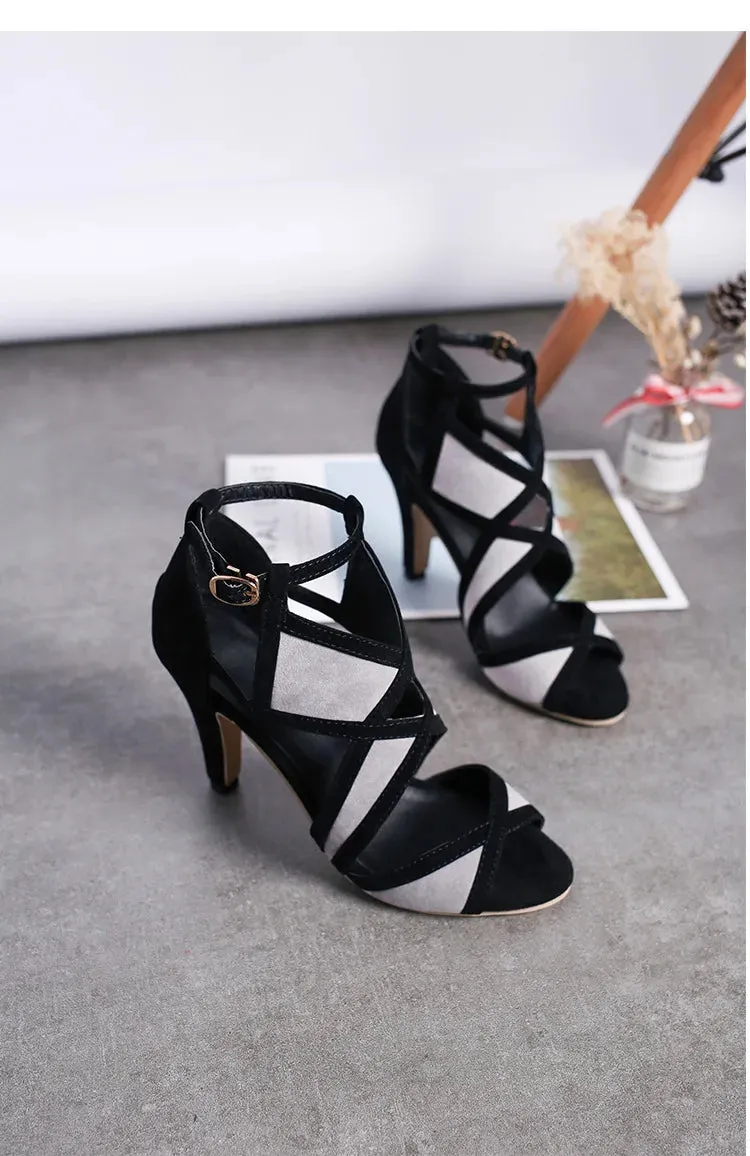 Black Hard Bottom Dance Shoes Women's 9cm High Heels Stiletto Strap Open Toe Fish Mouth Sandals Summer Rubber Sole