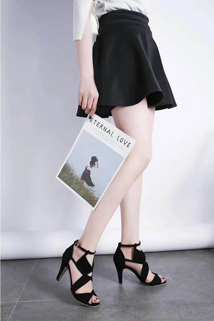 Black Hard Bottom Dance Shoes Women's 9cm High Heels Stiletto Strap Open Toe Fish Mouth Sandals Summer Rubber Sole