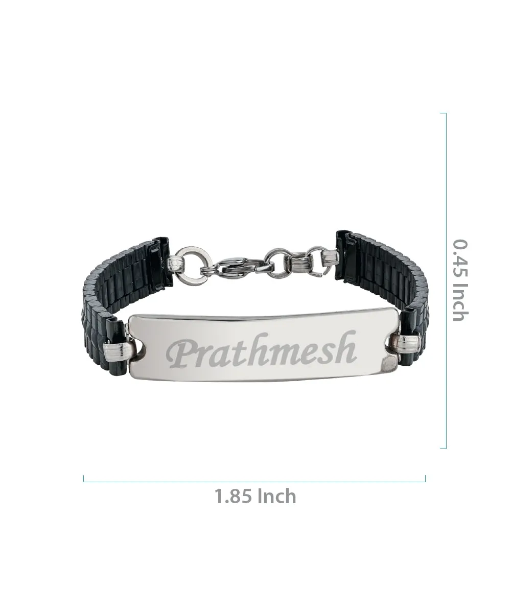 Black Steel Name Engraved Men's Bracelet
