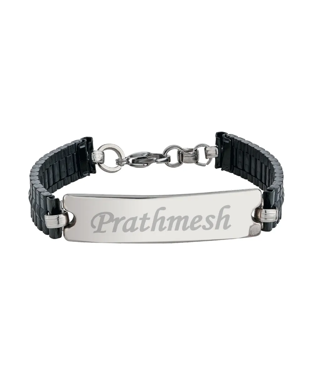 Black Steel Name Engraved Men's Bracelet