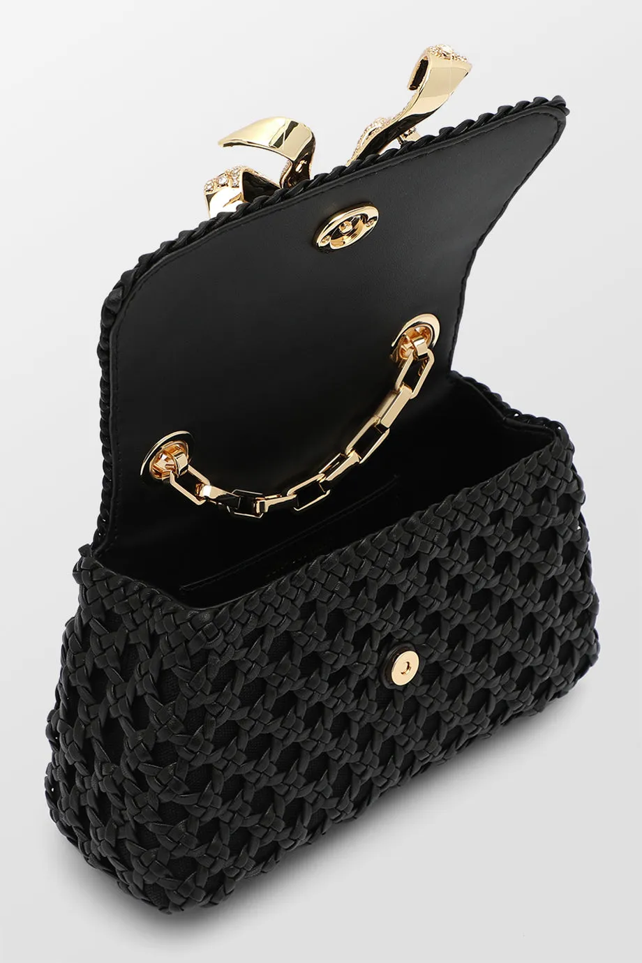 Black Woven Leather Bag