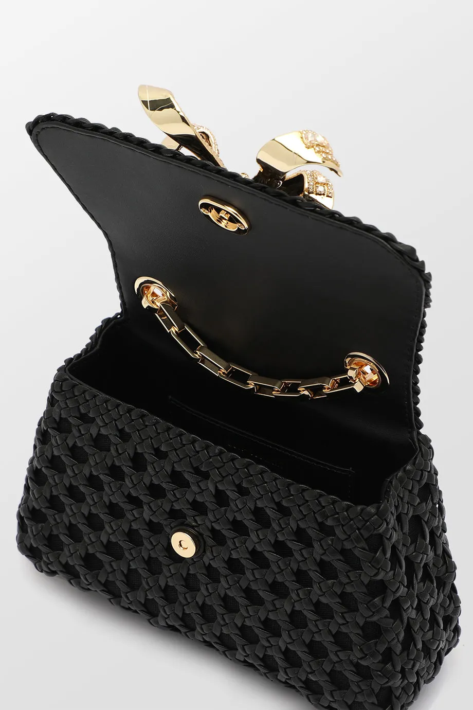 Black Woven Leather Bag