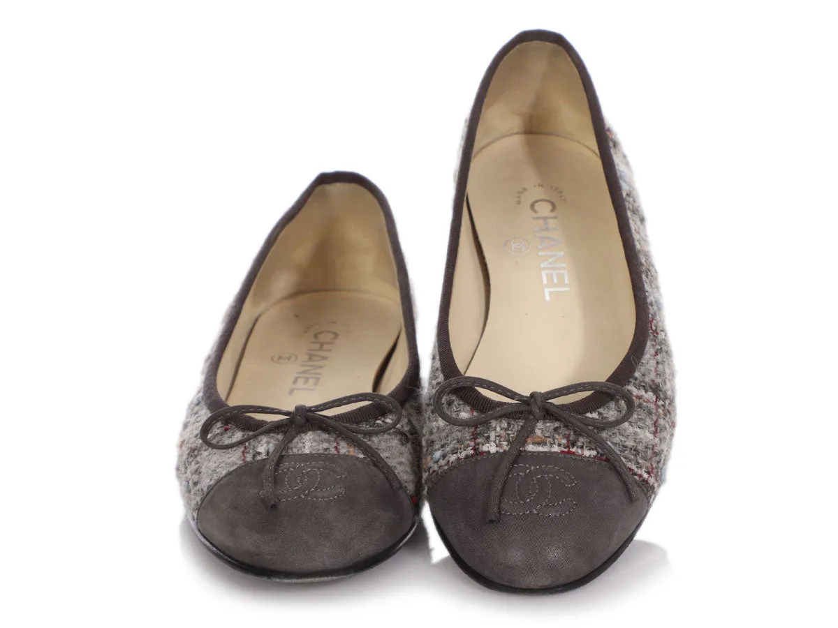 Chanel Gray Tweed Cap Toe Flats