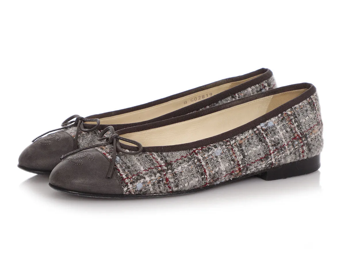 Chanel Gray Tweed Cap Toe Flats