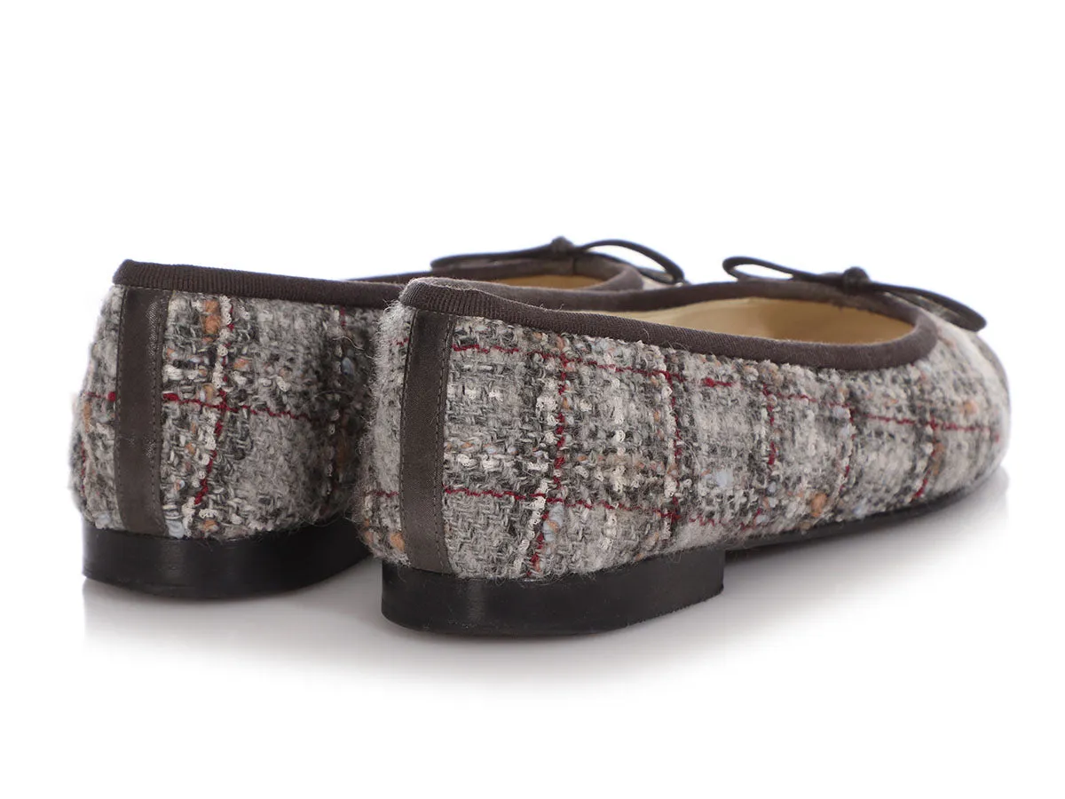 Chanel Gray Tweed Cap Toe Flats