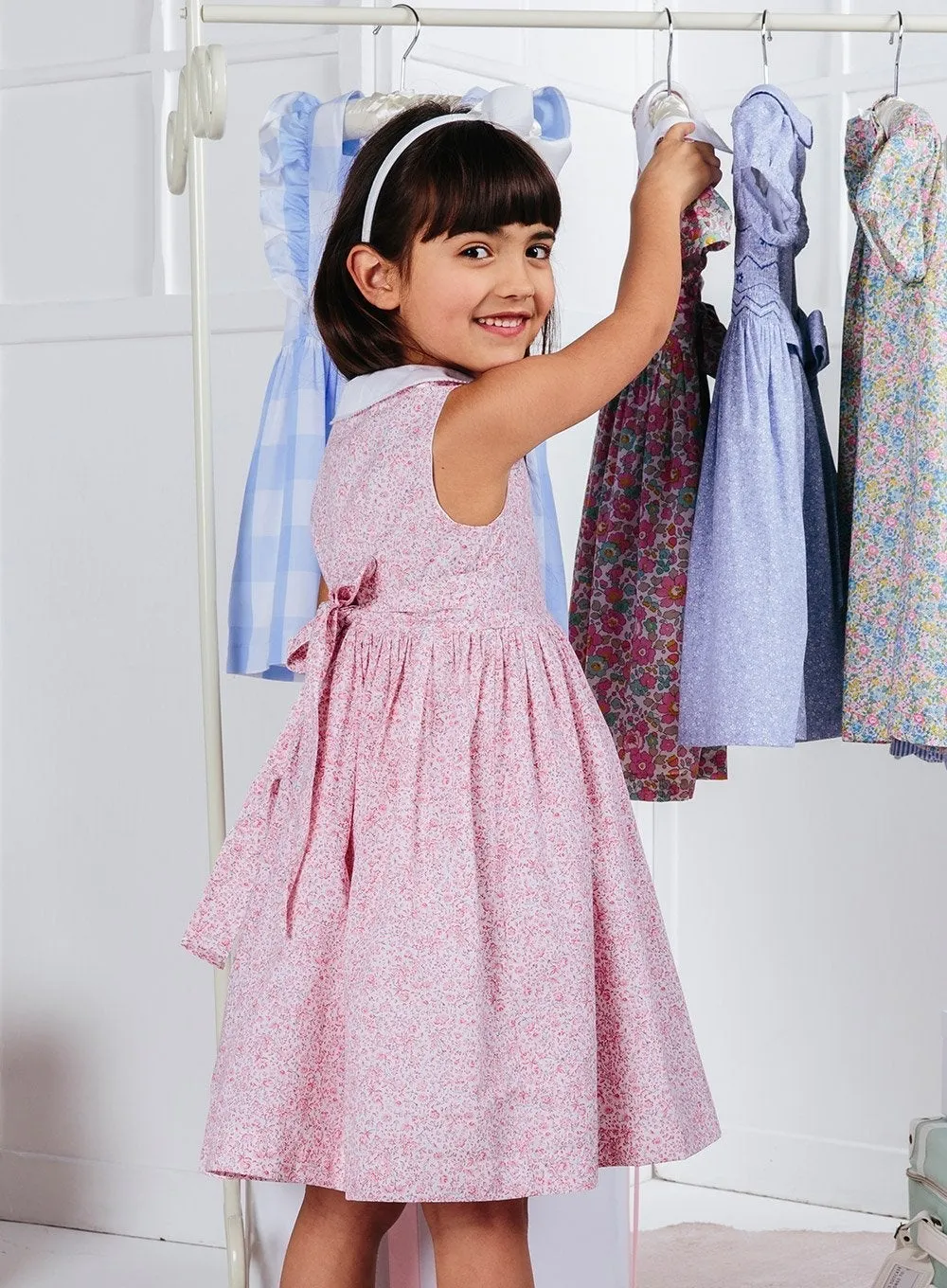 Clara Button Dress in Pink Ditsy