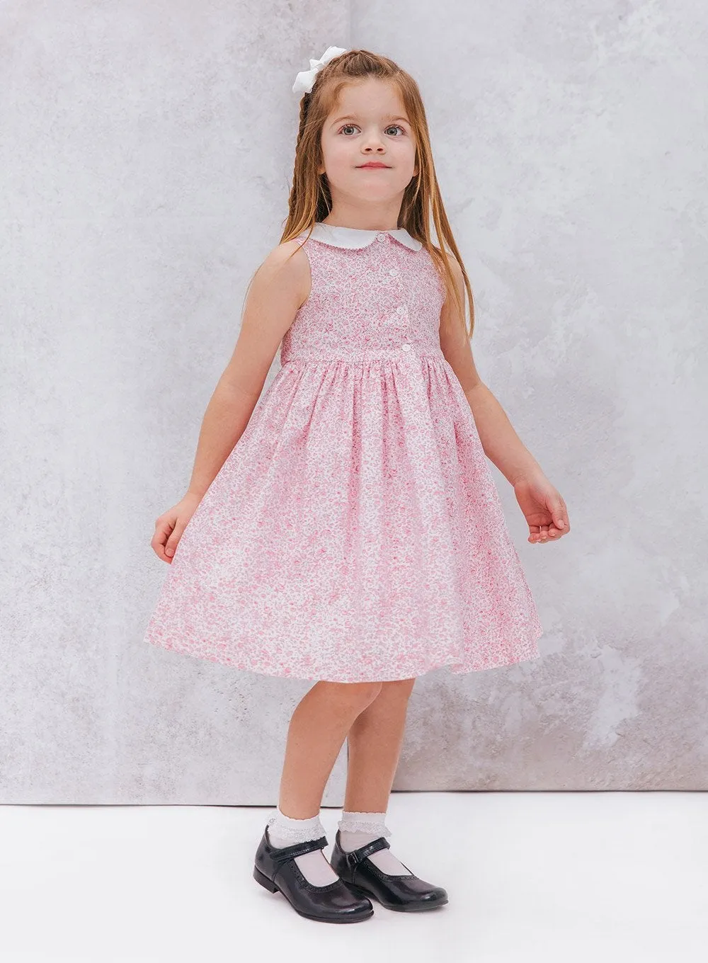 Clara Button Dress in Pink Ditsy