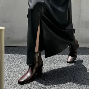 Classic Slimming Boots Elegant Chelsea Boots Mid Heel Side Zipper Boots in Black/Beige/Coffee