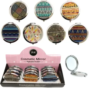 CLEARANCE COSMETIC MIRRORS ASST PRINTS (CASE OF 60 - $1.00 / PIECE)  Wholesale Round Cosmetic Mirrors National Prints SKU: 801-NATIONAL-60