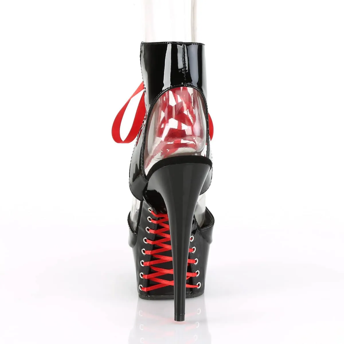 DELIGHT-600-14FH Black & Red Ankle Peep Toe High Heel
