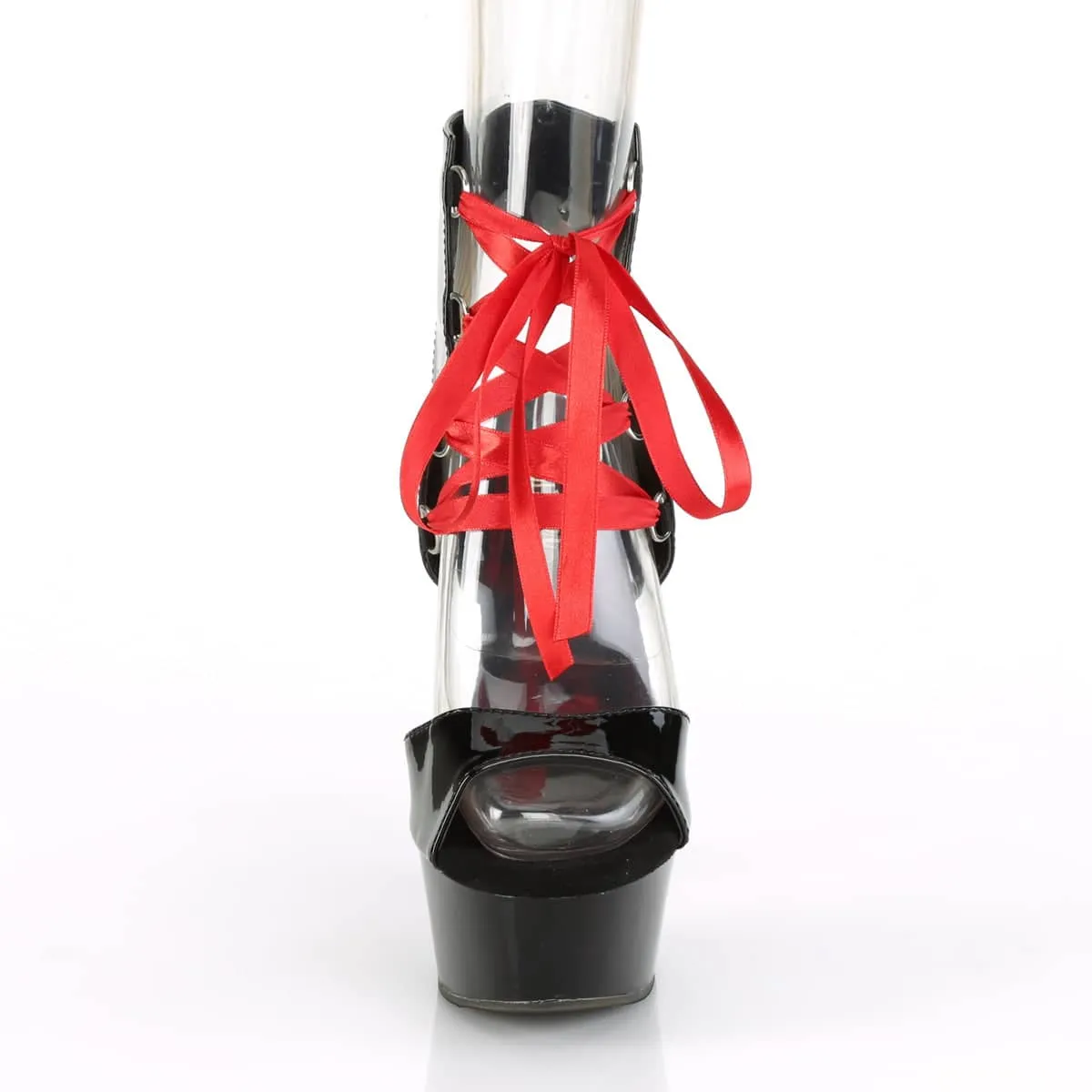 DELIGHT-600-14FH Black & Red Ankle Peep Toe High Heel